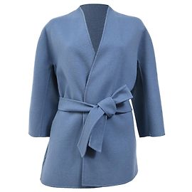 Weekend Max Mara Cabiria Double Faced Short Belted Coat in Light Blue Wool Blue Light blue
