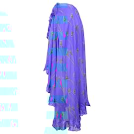 Autre Marque-Caroline Constas Printed Ruffled Asymmetric Hem Adelle Midi Skirt in Blue Silk-Other