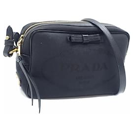 Prada-Prada Black Nylon and Leather Shoulder Bag-Black