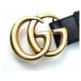 Gucci-Cinto de couro Gucci Double G para homens-Preto