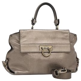 Salvatore Ferragamo Gancini Sofia Handtasche Leder 2way Silber Auth 101090 Silber