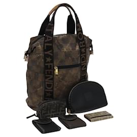 Fendi-FENDI Pecan Canvas Pouch 6Set Black Brown Auth bs22281-Brown,Black
