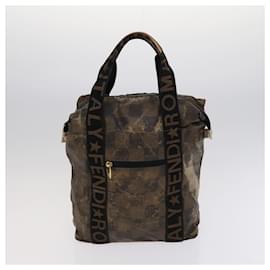 Fendi-FENDI Pecan Canvas Pouch 6Set Black Brown Auth bs22281-Brown,Black