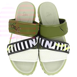 Christian Louboutin-Christian Louboutin Mock Croc Leather x Fabric Sandals in Multicolor, Size 43 EU-Multiple colors