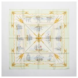 Hermès-Hermès Carré 90 "La Marine en Bois" 100% Silk Scarf in Green-Green
