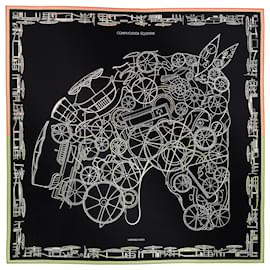 Hermès-Hermès Carré 90 "COMPLICATION EQUESTRE" 100% Silk Scarf in Black-Black