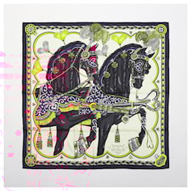 Hermès-Hermès Carré 90 "HARNAIS DE COEUR" 100% Silk Scarf in Black-Black