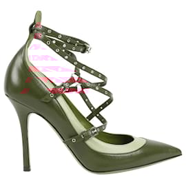 Valentino Garavani-Talons en cuir Valentino Garavani avec sangle en bordeaux et beige VSJ9442, taille 37,5 EU-Bordeaux