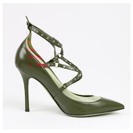 Valentino Garavani-Talons en cuir Valentino Garavani avec sangle en bordeaux et beige VSJ9442, taille 37,5 EU-Bordeaux