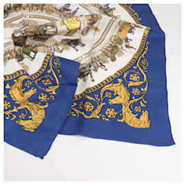 Hermès-Hermès Carré 90 "LA PROMENADE DE LONGCHAMPS" 100% Silk Scarf in Navy Blue-Blue