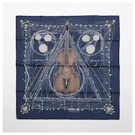Hermès-Hermès Carré 90 "La Musique des spheres" 100% Silk Scarf in Navy Blue-Blue