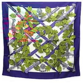 Hermès-Hermès Carré 90 "AU PLUS DRU" 100% Silk Scarf in Navy Blue-Blue