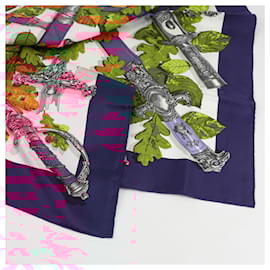 Hermès-Hermès Carré 90 "AU PLUS DRU" 100% Silk Scarf in Navy Blue-Blue