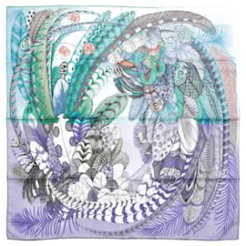 Hermès-Hermès Carré 90 "PLUMES EN FETE" 100% Silk Scarf in Blue-Blue