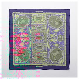 Hermès-Hermès Carré 90 "LA PRESENTATION" 100% Silk Scarf in Navy Blue-Blue