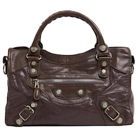 Balenciaga-Balenciaga Sac City Medium Taupe Brown Leather Silver Hardware City Hand Bag-Brown,Taupe