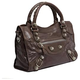 Balenciaga-Balenciaga Sac City Medium Taupe Brown Leather Silver Hardware City Hand Bag-Brown,Taupe