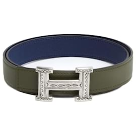 Cintura Hermès T75 Constance 24 Unica Fibbia H Argento Tuareg 30in Hermes Argento Blu Verde