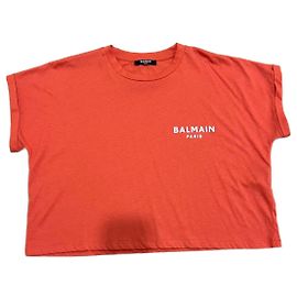 Balmain Camiseta corta bordada con logo Naranja