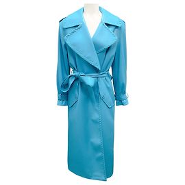Alice + Olivia Teal Nevada Faux Leather Midi Trench Coat Blue