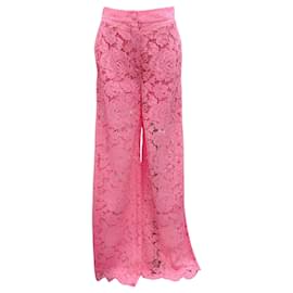 Dolce & Gabbana-Dolce & Gabbana Pink High-Rise Wide-leg Lace Pants-Pink