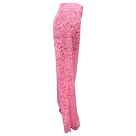 Dolce & Gabbana-Dolce & Gabbana Pink High-Rise Wide-leg Lace Pants-Pink