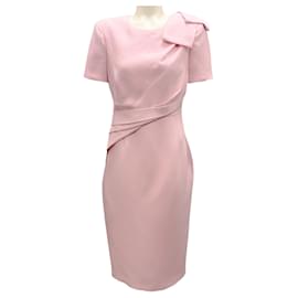 Roland Mouret-Roland Mouret Pink 2023 Short Sleeve Bow Wool Silk Midi Dress-Pink
