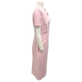Roland Mouret-Roland Mouret Pink 2023 Short Sleeve Bow Wool Silk Midi Dress-Pink