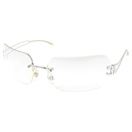 Chanel-Chanel CC Logo Silver Clear Rimless Sunglasses 4068-Silvery
