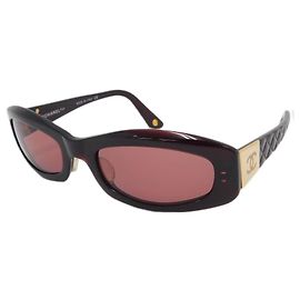 Óculos de sol acolchoados marrons e vermelhos com logo CC dourado Chanel 5014 Marrom Vermelho Dourado