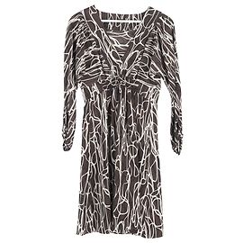 Abito mini con scollo a V stampato Joseph in seta marrone Marrone Rosso