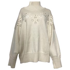 Chloé Hochkragen-Punto Pullover aus cremefarbener Wolle Weiß Roh