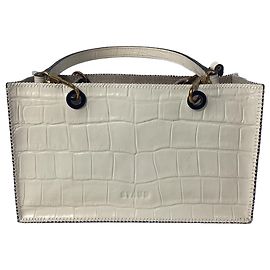Bolsa de Ombro Staud Gemma em Couro Branco com Estampa de Crocodilo Branco Cru