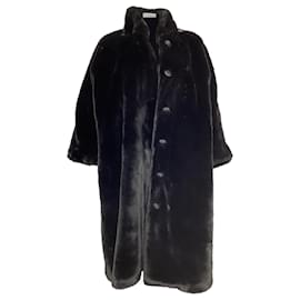 Balenciaga-Balenciaga Faux Fur Coat in Black Polyester-Black