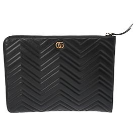 Étui à documents Gucci GG Marmont Double G V Stitch Noir