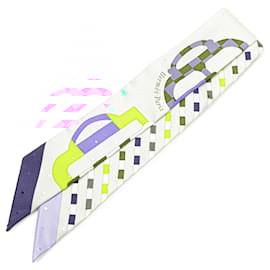 Hermès-Hermès White Bouclerie Moderne Plumetis Silk Twilly Scarf-Other