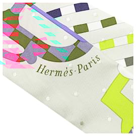 Hermès-Hermès White Bouclerie Moderne Plumetis Silk Twilly Scarf-Other