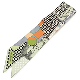 Hermès-Hermès Brown Cavalier en Formes Silk Twilly Scarf-Brown,Other