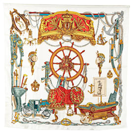 Hermès-Hermès White Musee Silk Scarf-White