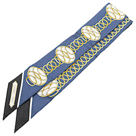 Hermès-Hermès Blue Lift Profile Silk Twilly Scarf-Other