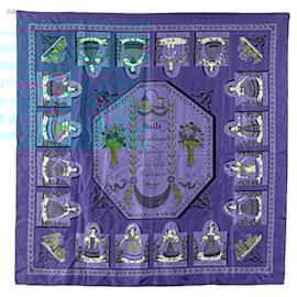 Hermès-Hermès Blue Huile Rafraichissante a L Usage de la Toilette Parfumee Silk Scarf-Blue