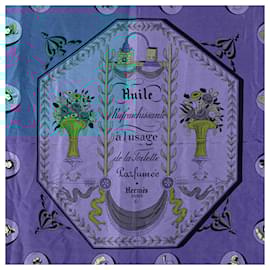 Hermès-Hermès Blue Huile Rafraichissante a L Usage de la Toilette Parfumee Silk Scarf-Blue
