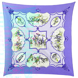 Hermès-Hermès Blue Les Chevaux des Moghols Pleated Silk Scarf-Blue,Other