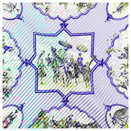 Hermès-Hermès Blue Les Chevaux des Moghols Pleated Silk Scarf-Blue,Other