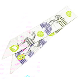Hermès-Hermès White Garde Robe Pop Charms Twilly Silk Scarf-Other