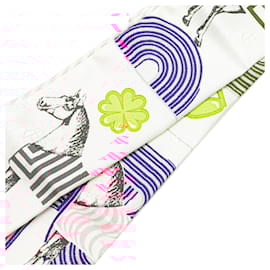 Hermès-Hermès White Garde Robe Pop Charms Twilly Silk Scarf-Other