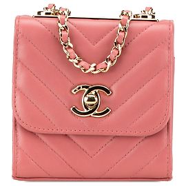 Cartera de Cadena Trendy CC Chanel Mini Chevron de Cuir de Cordero Rosa Rosa