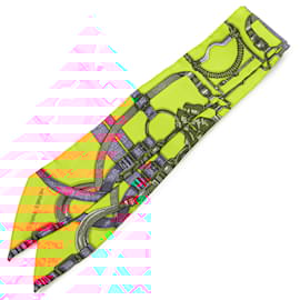 Hermès-Hermès Yellow Grand Manege Silk Twilly Scarf-Other