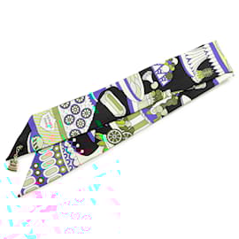 Hermès-Hermès Black La Patisserie Francaise Silk Twilly Scarf-Black