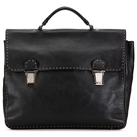 Fendi Black Leather Selleria Briefcase Black